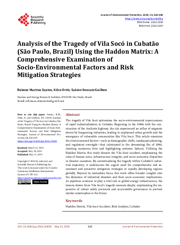 (PDF) Analysis of the Tragedy of Vila Socó in Cubatão (Sã ...