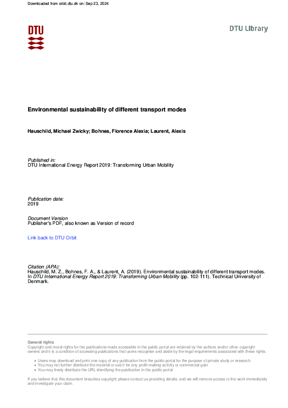 (PDF) Environmental sustainability of different transport modes