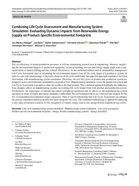 (PDF) Combining Life Cycle Assessment and Manufacturing System ...
