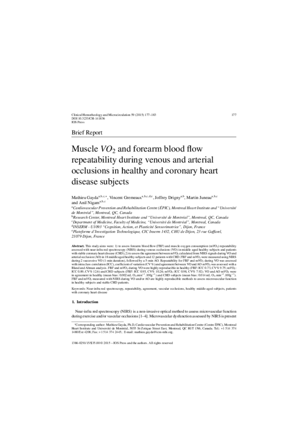 (PDF) Muscle VO2 and forearm blood flow repeatability during venous and ...