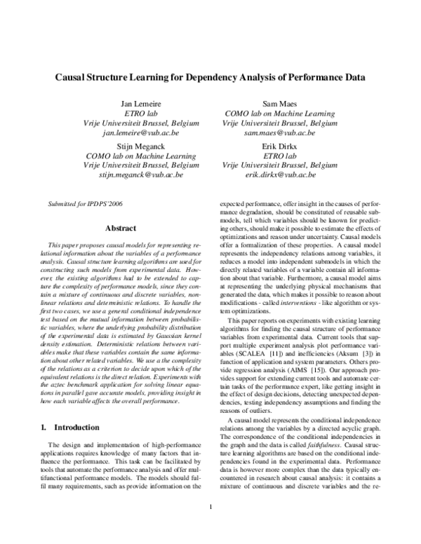 (PDF) Causal Structure Learning for Dependency Analysis of Performance Data