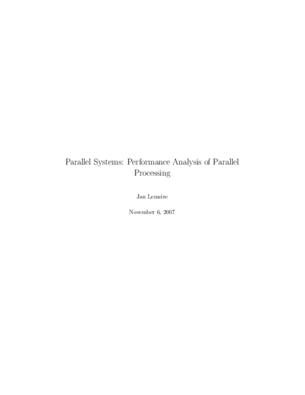 (PDF) Parallel Systems: Performance Analysis of Parallel Processing