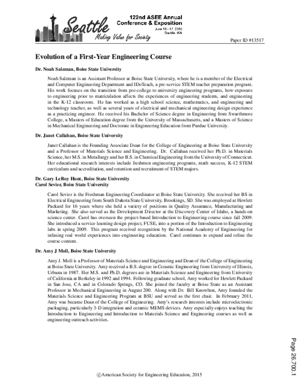 (PDF) Evolution of a First-year Engineering Course
