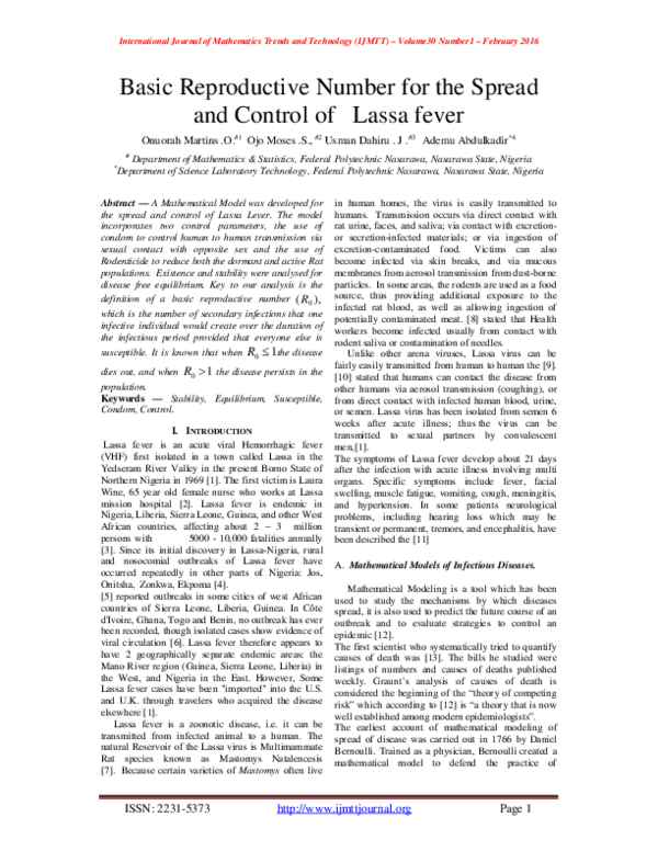 (PDF) Basic Reproductive Number for the Spread and Control of Lassa fever