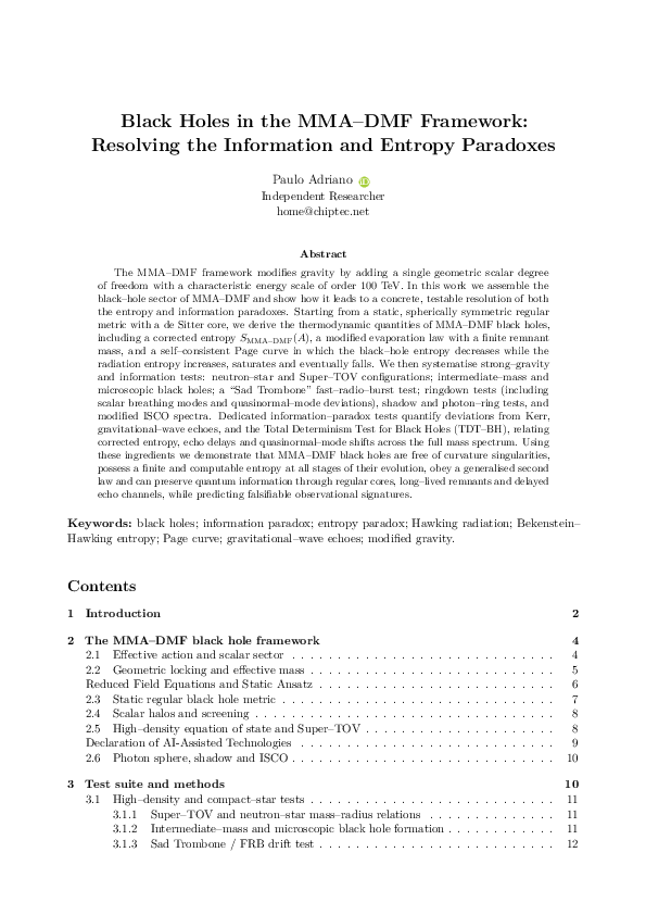 (PDF) Black Holes in the MMA–DMF Framework: Resolving the Information ...