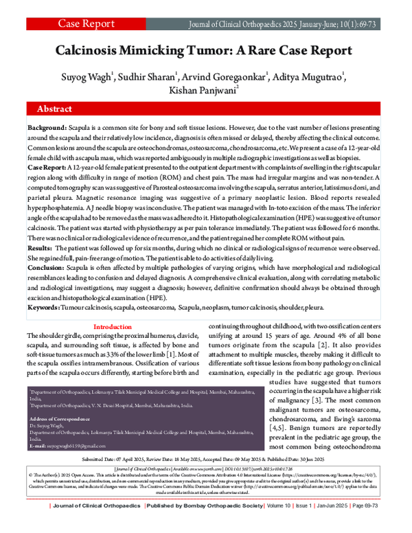 (PDF) Calcinosis Mimicking Tumor: A Rare Case Report