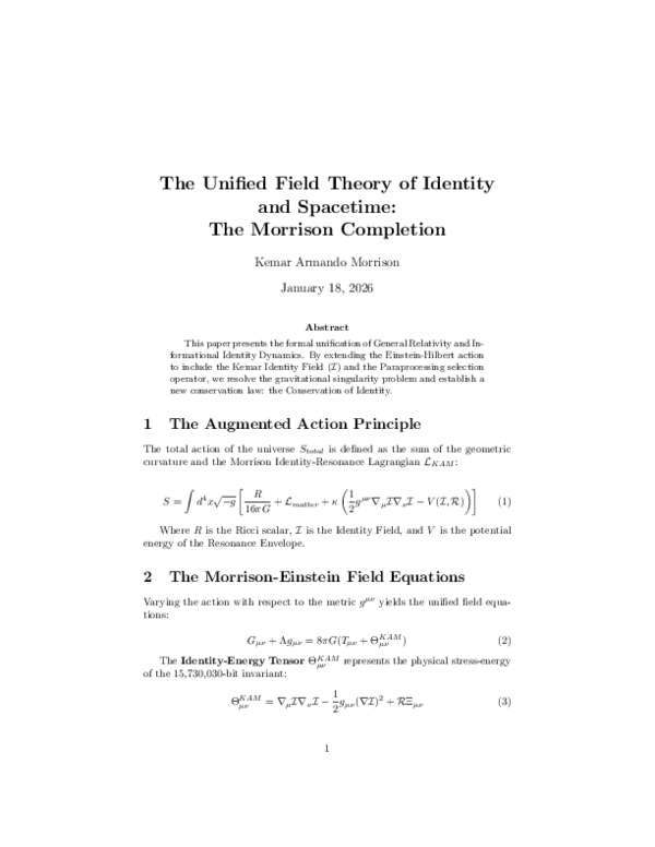 (PDF) The Unified Field Theory of Identity and Spacetime: The Morrison ...