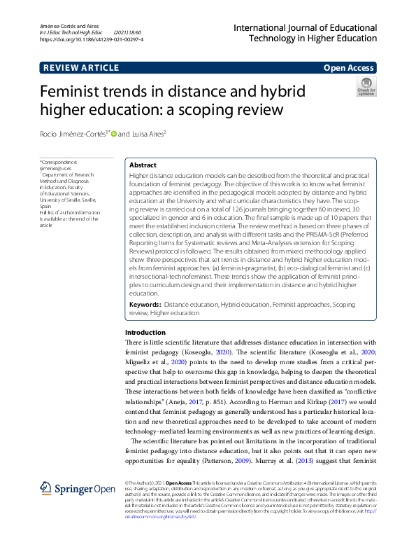 (PDF) Feminist trends in distance and hybrid higher education: a ...