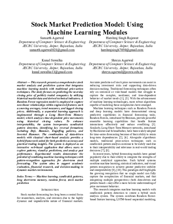 (PDF) Stock Market Prediction Model: Using Machine Learning Modules