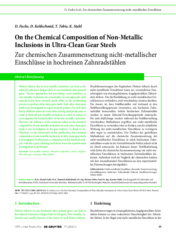 (PDF) On the Chemical Composition of Non-Metallic Inclusions in Ultra ...