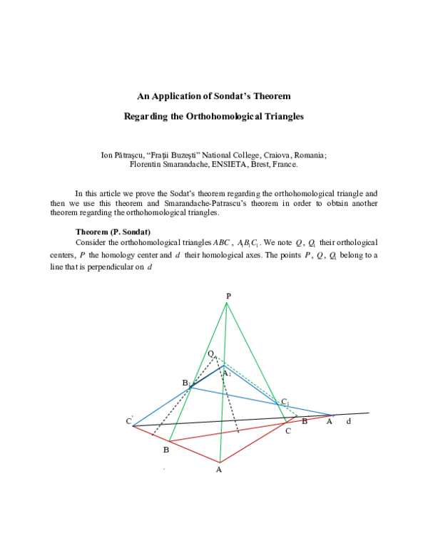 (PDF) An Application of Sondat's Theorem Regarding the Orthohomological ...