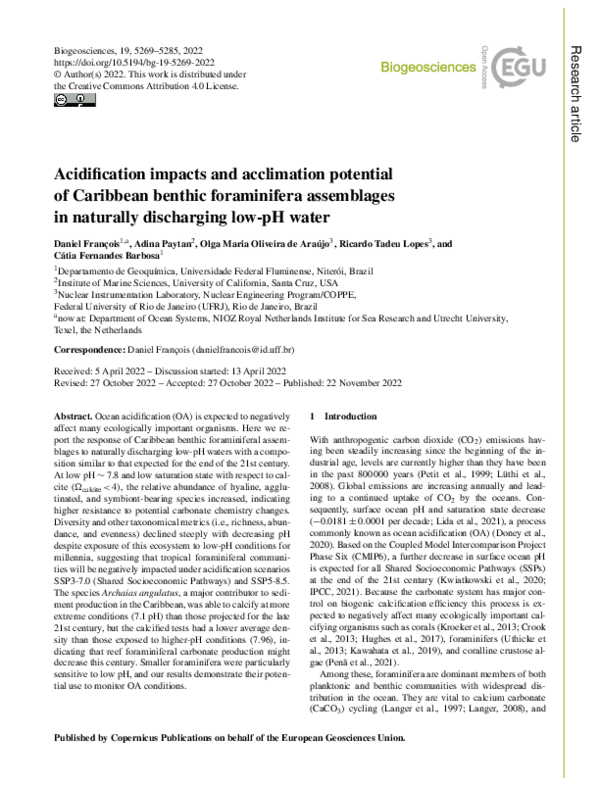 (PDF) Acidification impacts and acclimation potential of foraminifera