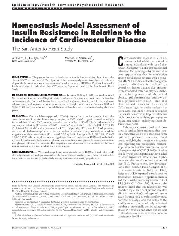 (PDF) Homeostasis Model Assessment of Insulin Resistance in Relation to ...
