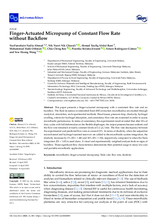 (PDF) Finger-Actuated Micropump of Constant Flow Rate without Backflow