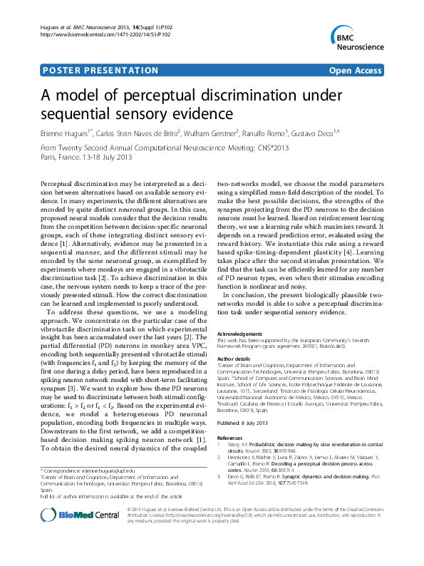 (PDF) A model of perceptual discrimination under sequential sensory ...