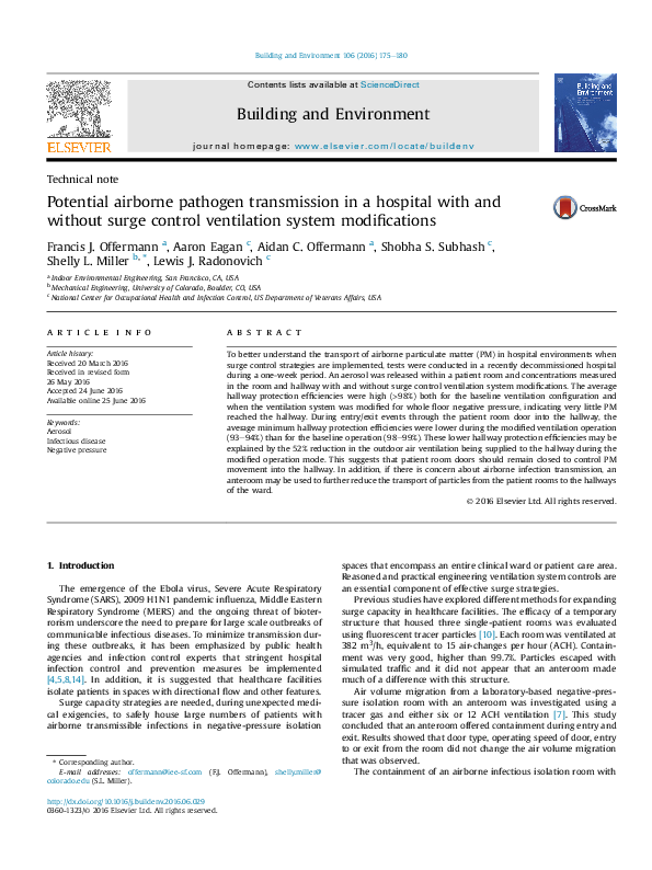(PDF) Potential airborne pathogen transmission in a hospital with and ...