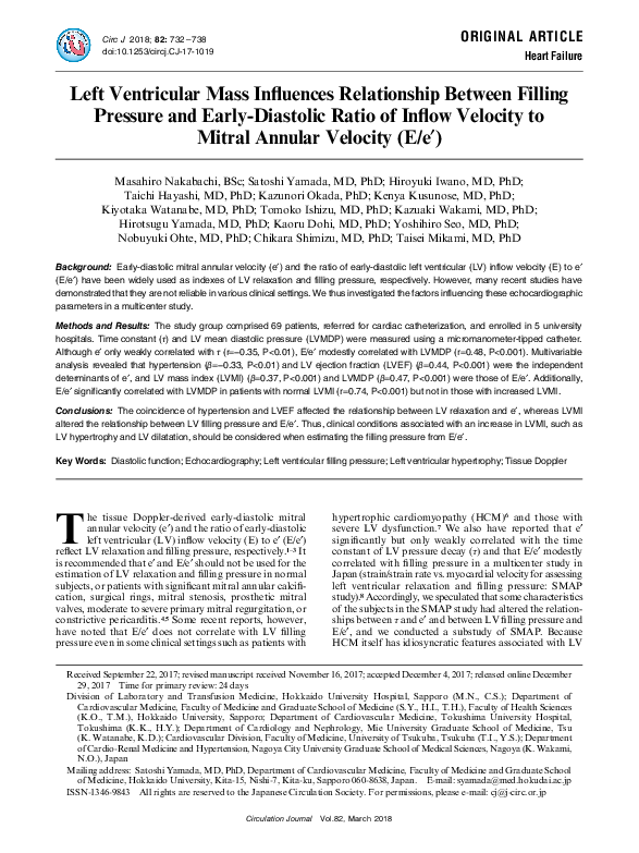 (PDF) Left Ventricular Mass Influences Relationship Between Filling ...