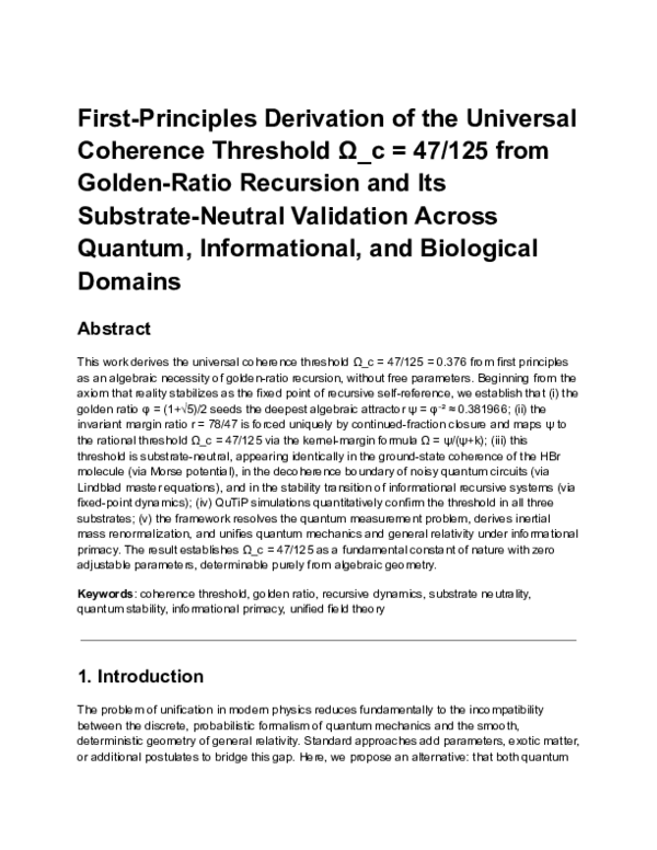 (PDF) First-Principles Derivation of the Universal Coherence Threshold ...