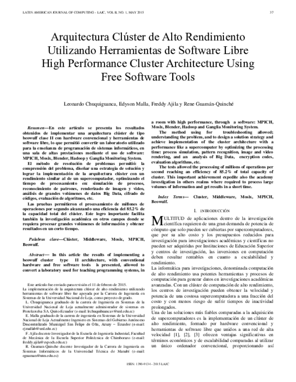 (PDF) Arquitectura Clúster de Alto Rendimiento Utilizando Herramientas ...