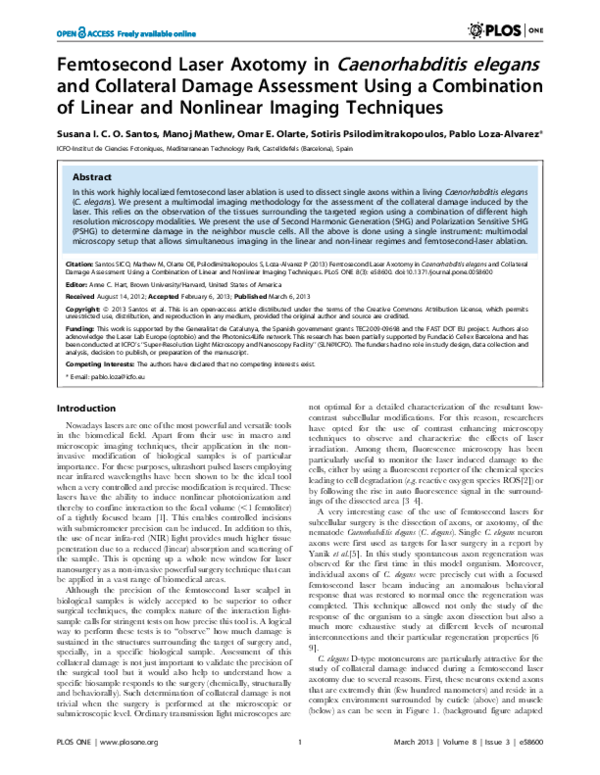 (PDF) Femtosecond Laser Axotomy in Caenorhabditis elegans and ...