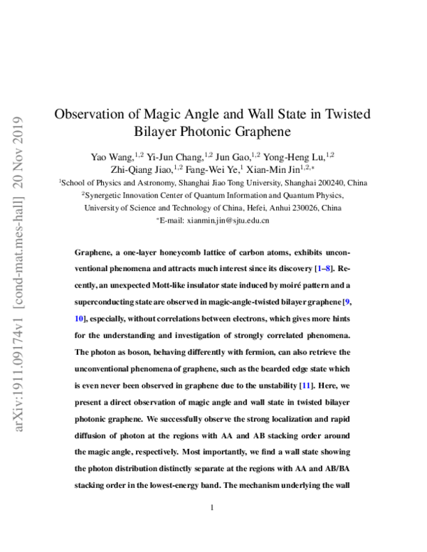 (PDF) Observation of Magic Angle and Wall State in Twisted Bilayer ...