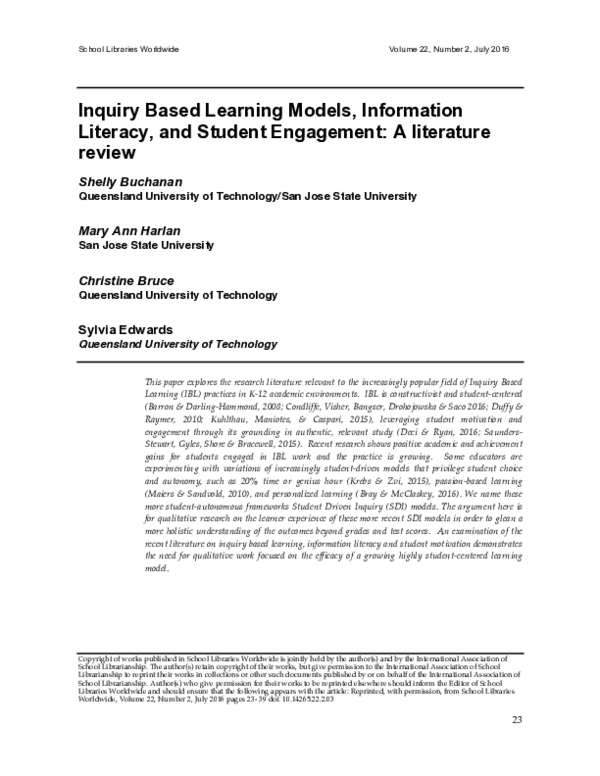(PDF) Inquiry Based Learning Models, Information Literacy, and Student ...