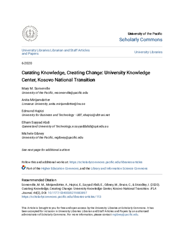 (PDF) Curating knowledge, creating change:: University Knowledge Center ...