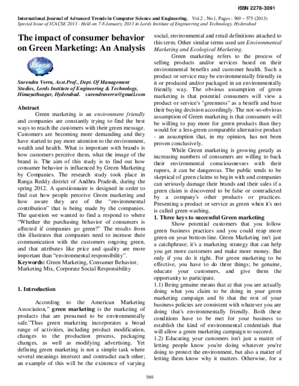 (PDF) The impact of consumer behavior on Green Marketing: An Analysis
