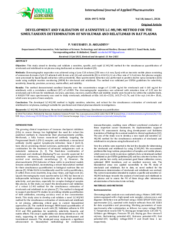 (PDF) DEVELOPMENT AND VALIDATION OF A SENSITIVE LC-MS/MS METHOD FOR THE ...