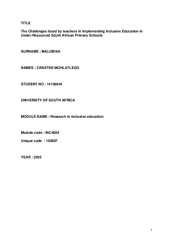 (PDF) TITLE The Challenges faced by teachers in Implementing Inclusive ...
