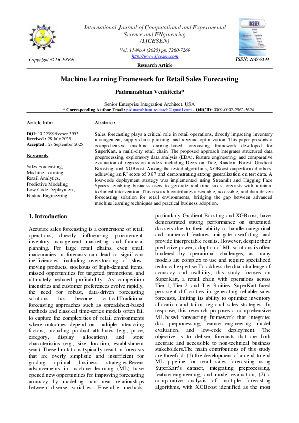 (PDF) P2 Q3 IJCESEN Machine Learning Framework for Retail Sales Forecasting
