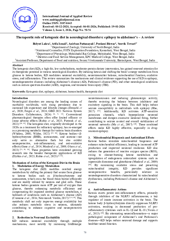 (PDF) Therapeutic role of ketogenic diet in neurological disorders ...