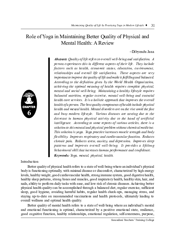 (PDF) Role of Yoga in Maintaining Better Quality of Physical and Mental ...