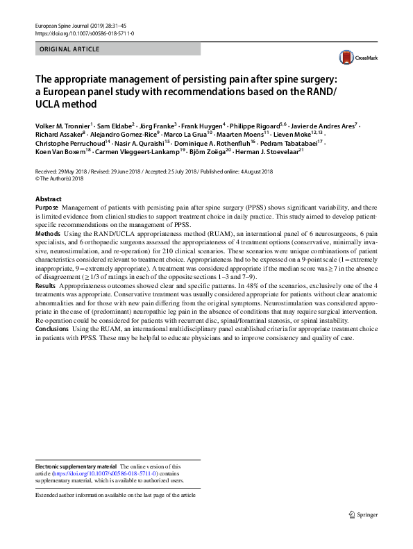 (PDF) The appropriate management of persisting pain after spine surgery ...