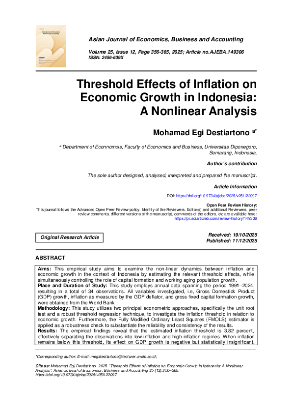 (PDF) Threshold Effects of Inflation on Economic Growth in Indonesia: A ...