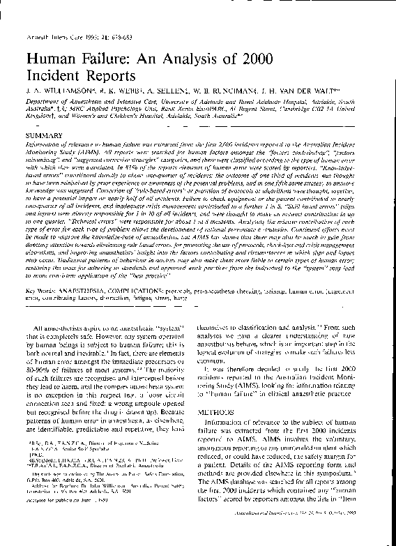 (PDF) Human Failure: An Analysis of 2000 Incident Reports