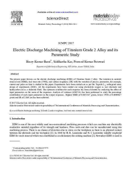 (PDF) Electric Discharge Machining of Titanium Grade 2 Alloy and its ...
