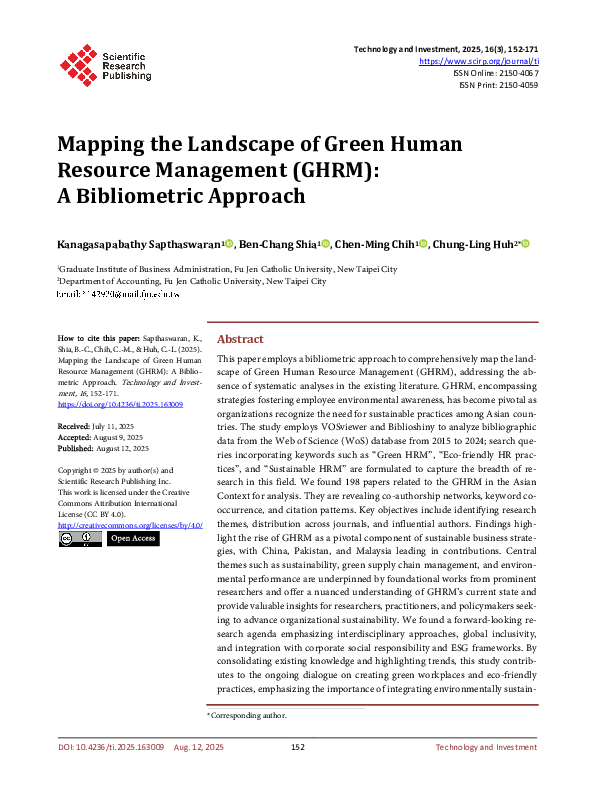 (PDF) Mapping the Landscape of Green Human Resource Management (GHRM ...