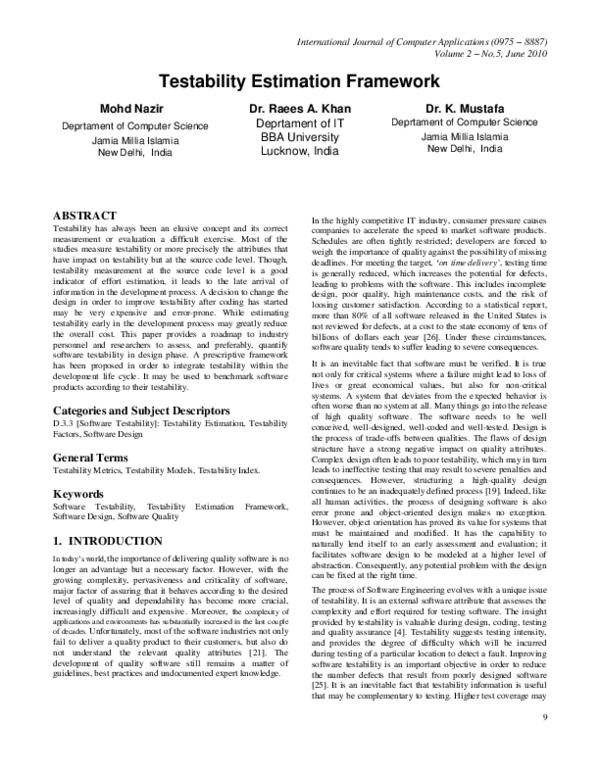 (PDF) Testability Estimation Framework