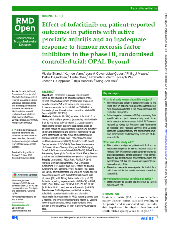 (PDF) Effect of tofacitinib on patient-reported outcomes in patients ...