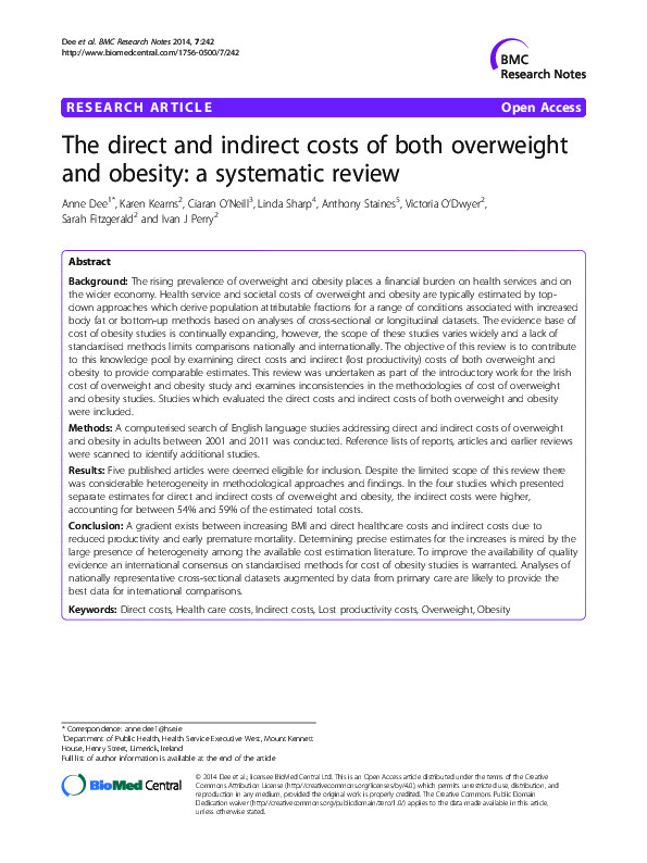 (PDF) The direct and indirect costs of both overweight and obesity: a ...