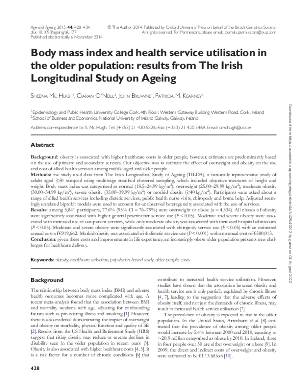 (PDF) Body mass index and health service utilisation in the older ...
