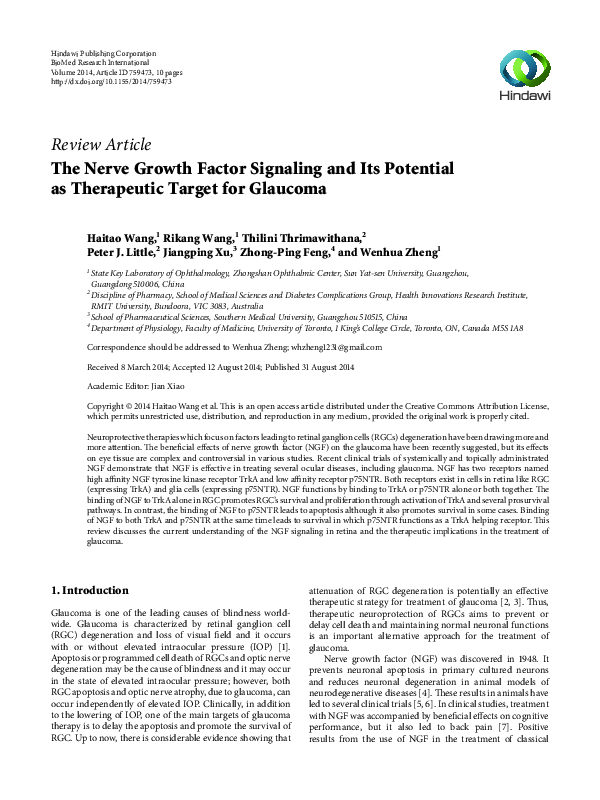(PDF) The nerve growth factor signaling and its potential as ...