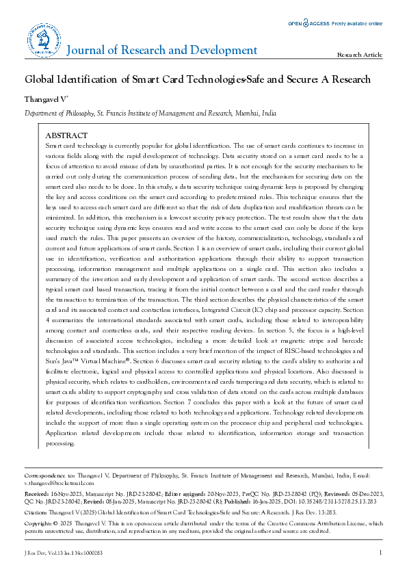 (PDF) Global Identification of Smart Card Technologies-Safe and Secure ...