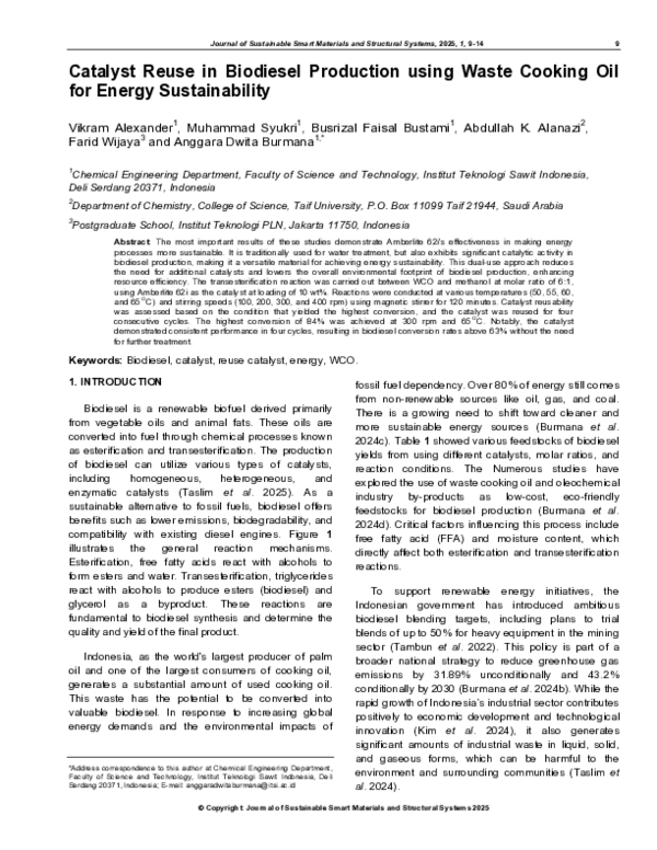 (PDF) Catalyst Reuse in Biodiesel Production using Waste Cooking Oil ...