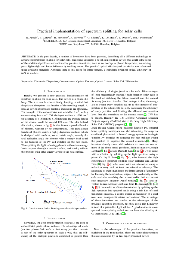 (PDF) Practical Implementation of Spectrum Splitting for Solar Cells