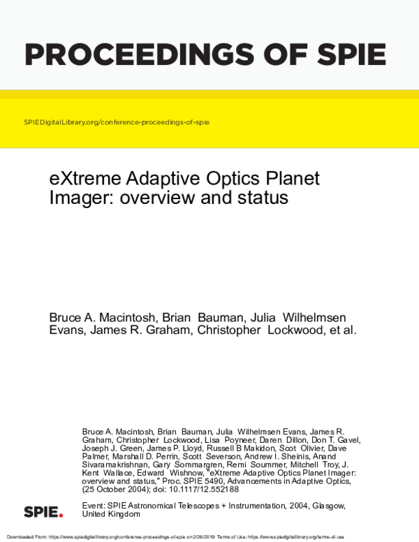 (PDF) eXtreme Adaptive Optics Planet Imager: overview and status
