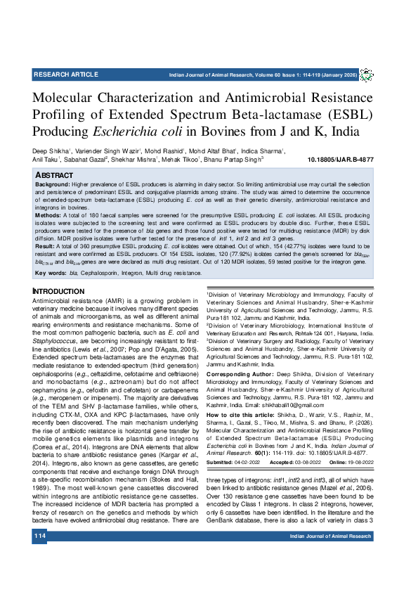 (PDF) Molecular Characterization and Antimicrobial Resistance Profiling ...
