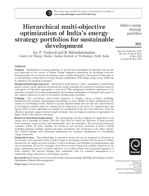 (PDF) Hierarchical multi‐objective optimization of India's energy ...