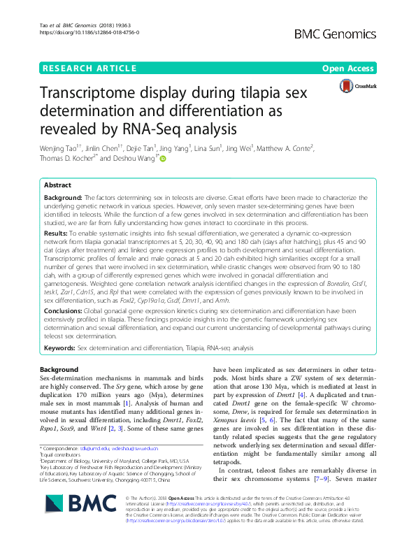 (PDF) Transcriptome display during tilapia sex determination and ...